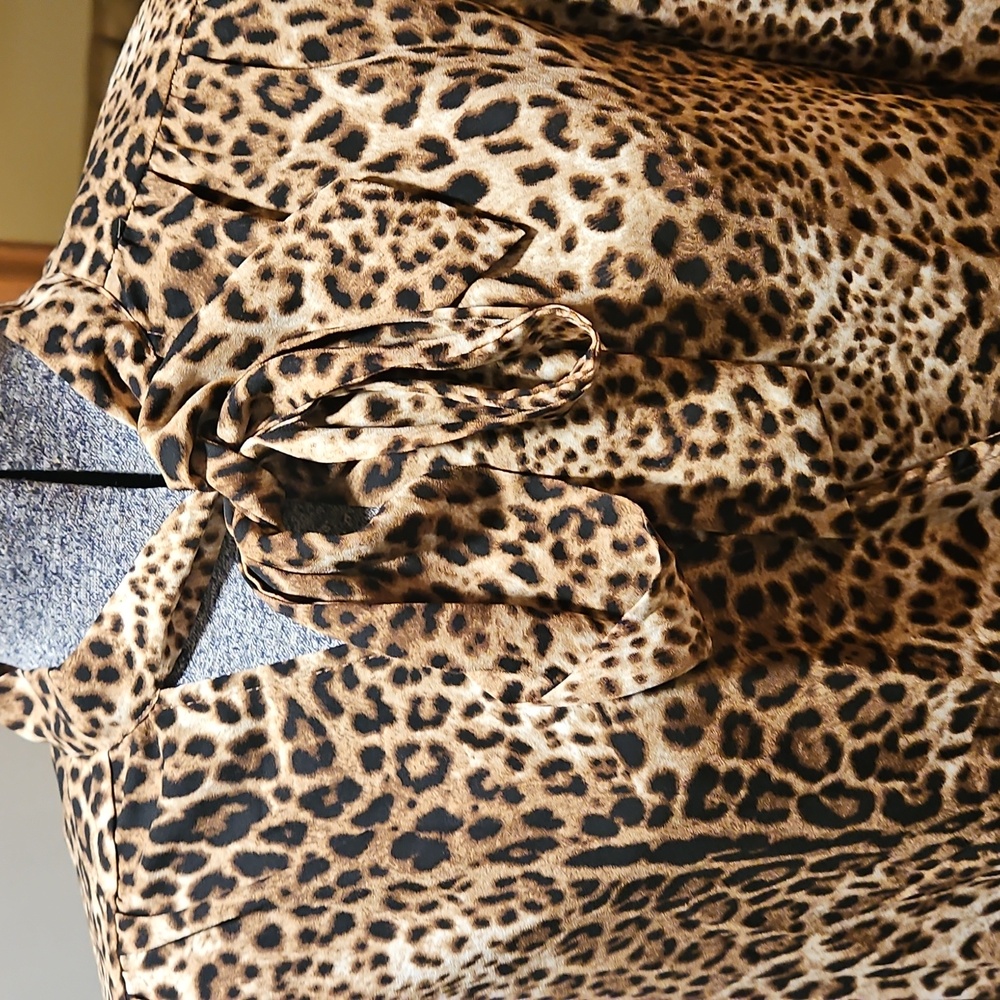 Pleione Leopard Print Neck Tie Wrap Blouse - Picture 2 of 10